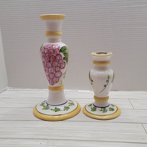 Ganz Casa Bella Candle Holders Ceramic 1-6", 1-10" Grapes Ivy Tuscan - Picture 3 of 14